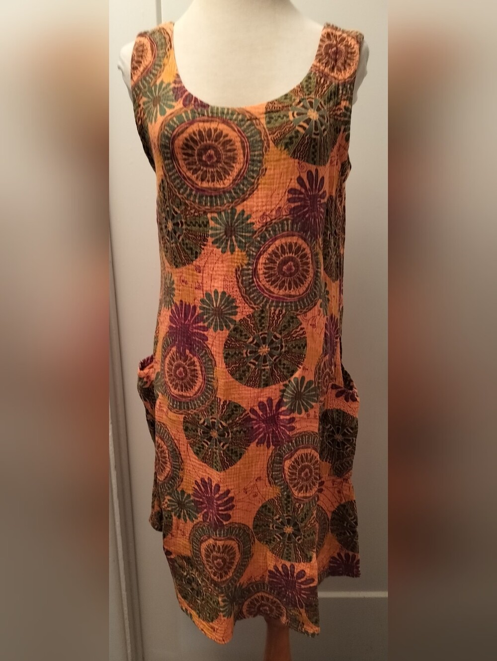 Sleeveless Orange Floral Print Women's Dress Size M